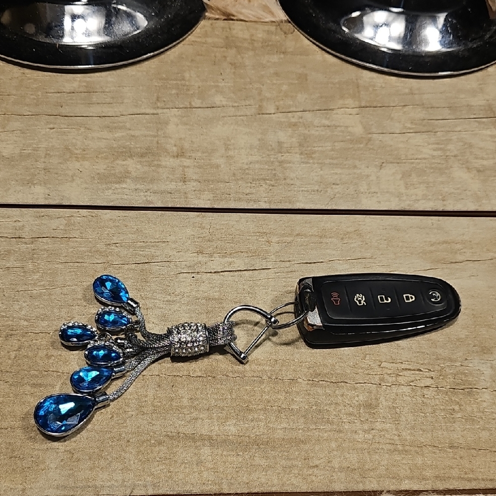 Car Key Fob with Blue Crystal Tassel Keychain